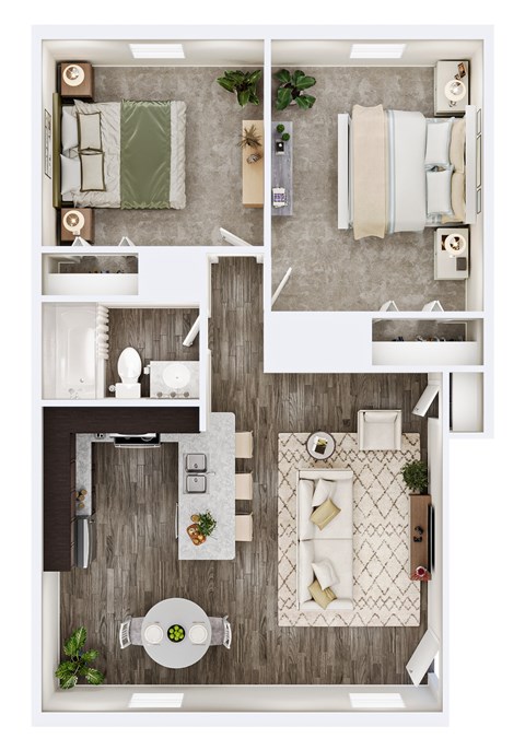 Floor plan for 2 beds, 1 bath, 808 sqft